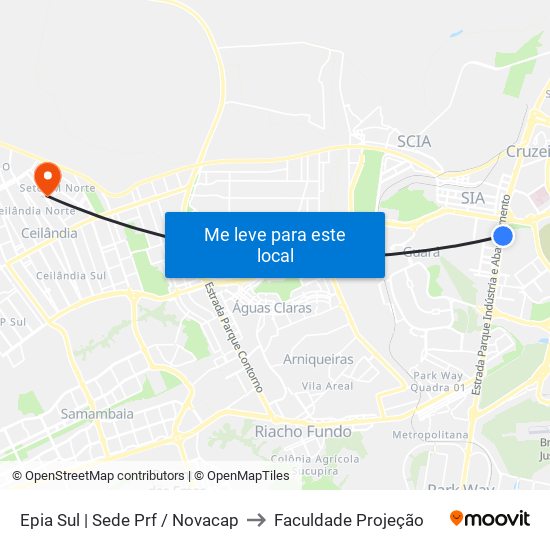 EPIA | Polícia Rodoviária Federal / NOVACAP to Faculdade Projeção map