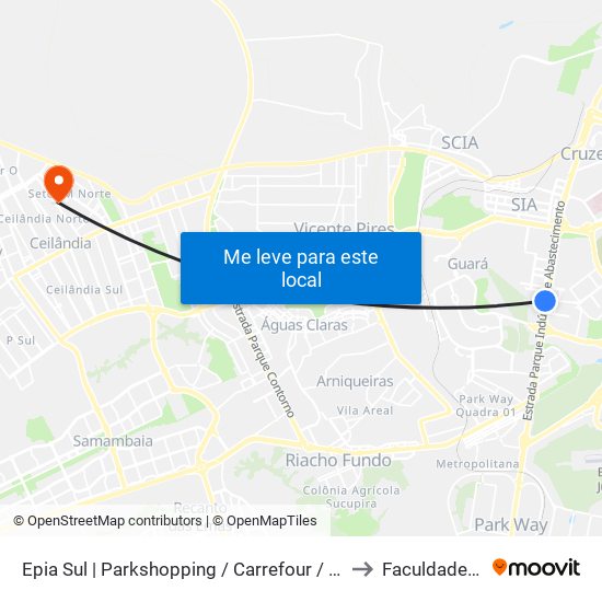 Epia Sul | Parkshopping / Carrefour / Rod. Interestadual / Assaí to Faculdade Projeção map