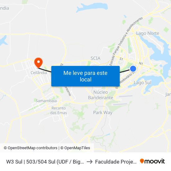 W3 Sul | 503/504 Sul (Udf / Big Box) to Faculdade Projeção map