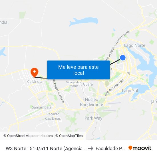 W3 Norte | 510/511 Norte (Agência do Trabalhador) to Faculdade Projeção map