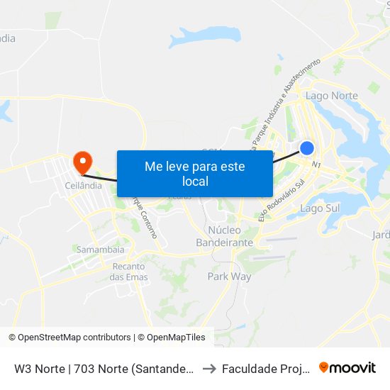 W3 Norte | 703 Norte (Santander / BRB) to Faculdade Projeção map