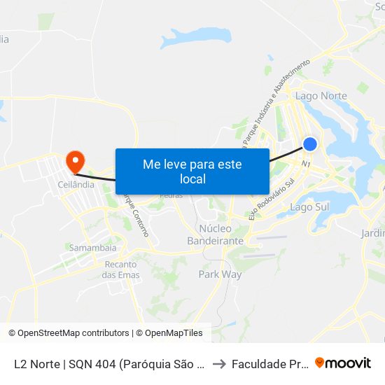 L2 Norte | SQN 404 (Paróquia São José Operário) to Faculdade Projeção map