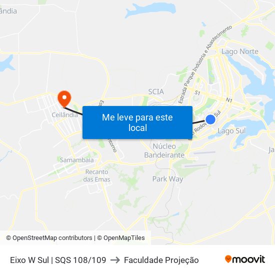 Eixo W Sul | Sqs 108/109 to Faculdade Projeção map