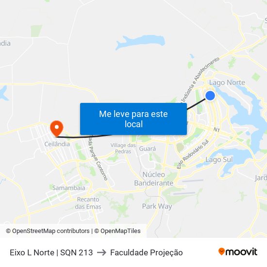 Eixo L Norte | Sqn 213 to Faculdade Projeção map