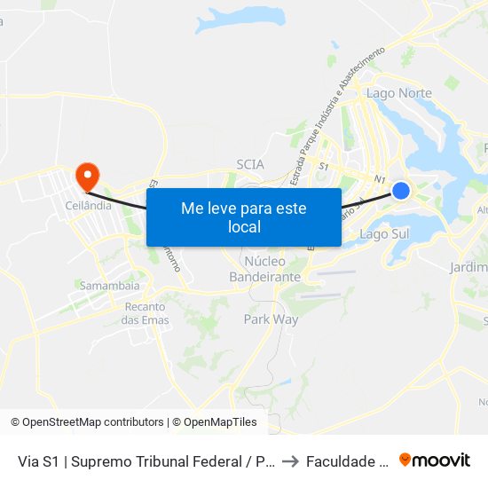 Via S1 | Supremo Tribunal Federal / Praça dos Três Poderes to Faculdade Projeção map