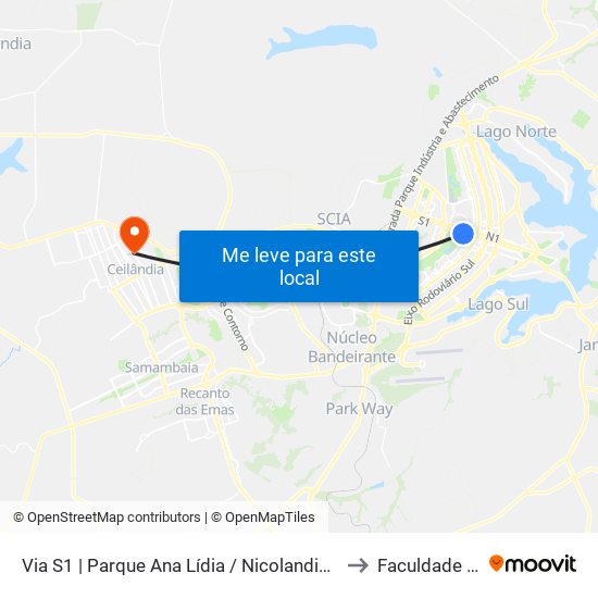 Via S1 | Parque Ana Lídia / Nicolandia / Eixo Ibero-Americano to Faculdade Projeção map