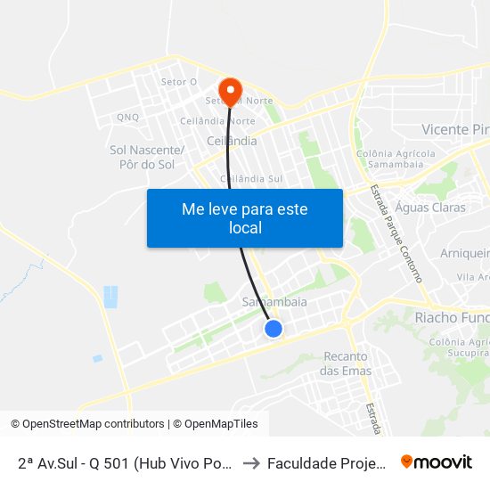 2ª Av.Sul - Q 501 (Hub Vivo Por Ti) to Faculdade Projeção map