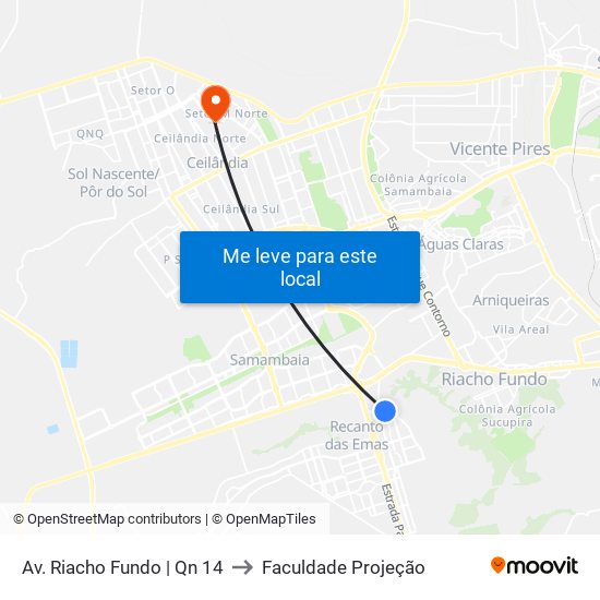 Av. Riacho Fundo | Qn 14 to Faculdade Projeção map