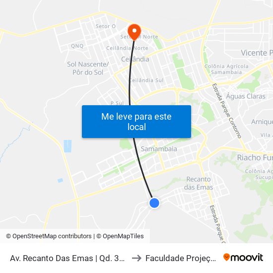 Av. Recanto Das Emas | Qd. 303 to Faculdade Projeção map
