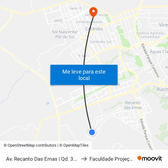 Av. Recanto Das Emas | Qd. 310 to Faculdade Projeção map