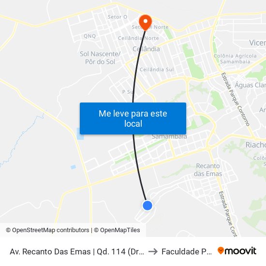 Av. Recanto Das Emas | Qd. 114 (Drogaria Do Povo) to Faculdade Projeção map