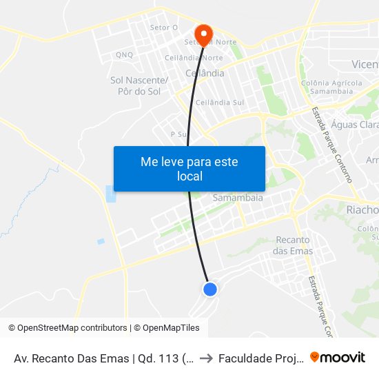 Av. Recanto Das Emas | Qd. 113 (Cef 113) to Faculdade Projeção map