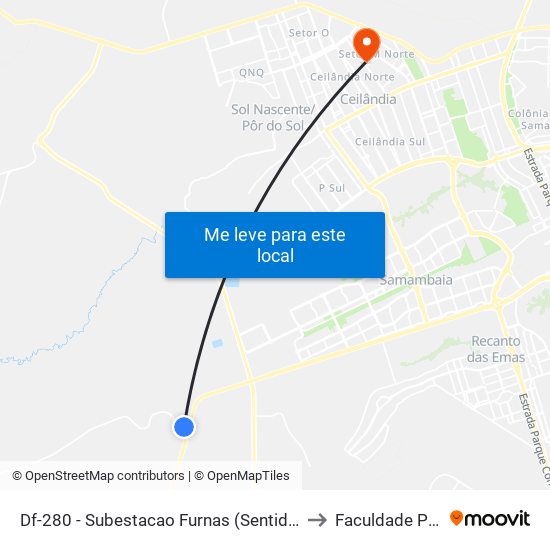 Df-280 - Subestacao Furnas (Sentido Santo Antonio) to Faculdade Projeção map