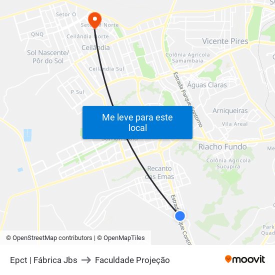 Epct | Fábrica Jbs to Faculdade Projeção map