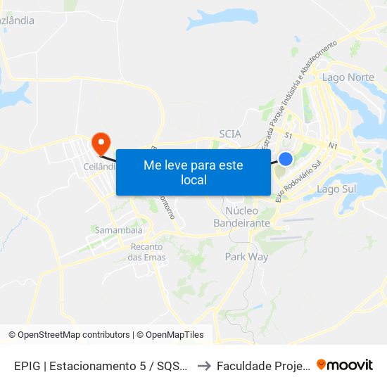EPIG | Estacionamento 5 / SQSW 103 to Faculdade Projeção map