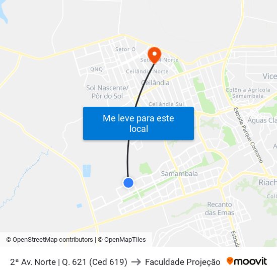2ª Av. Norte | Q. 621 (Ced 619) to Faculdade Projeção map