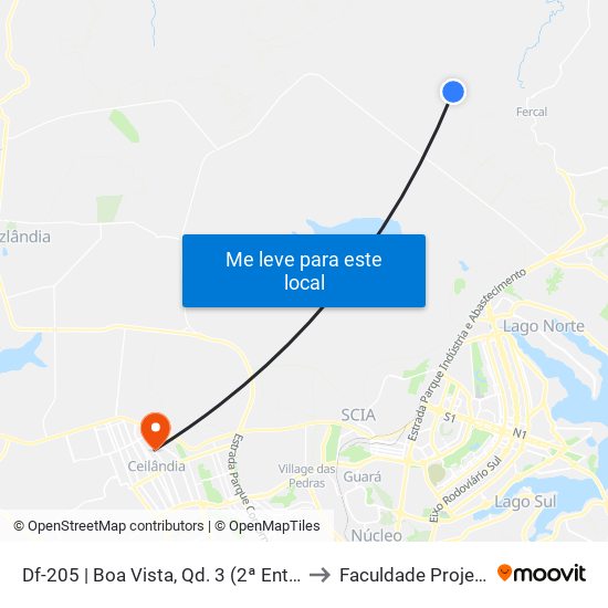 Df-205 | Boa Vista, Qd. 3 (2ª Entrada) to Faculdade Projeção map