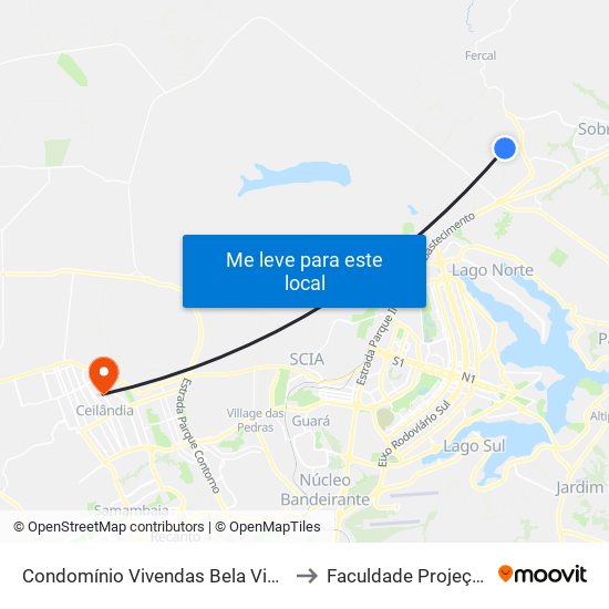 Condomínio  Vivendas Bela Vista to Faculdade Projeção map