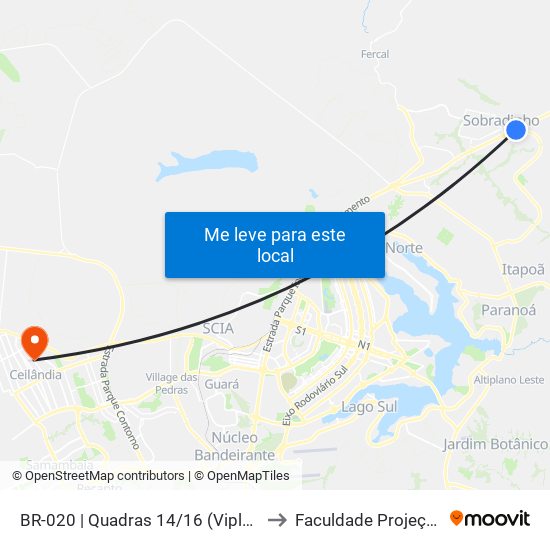 BR-020 | Quadras 14/16 (Viplan) to Faculdade Projeção map