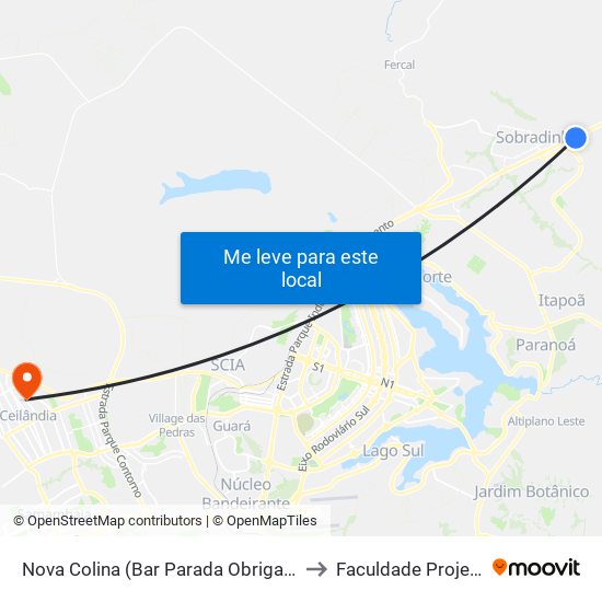 Nova Colina (Bar Parada Obrigatória) to Faculdade Projeção map