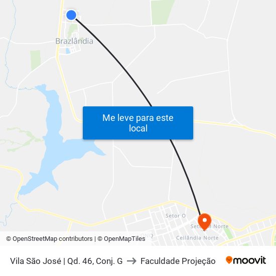 Vila São José | Qd. 46, Conj. G to Faculdade Projeção map