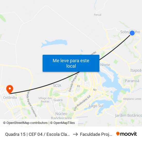 Quadra 15 | CEF 04 / Escola Classe 04 to Faculdade Projeção map