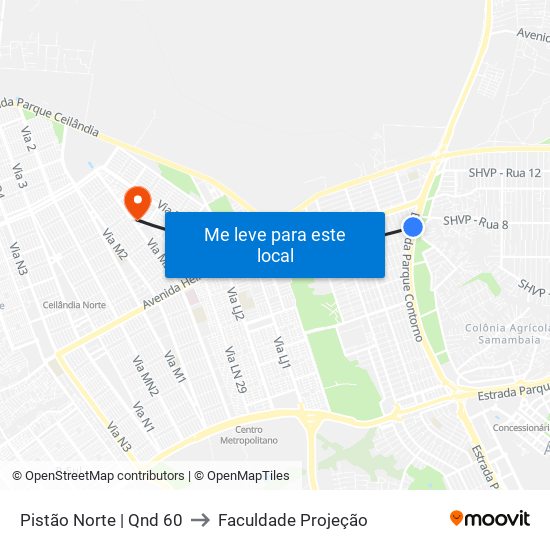 Pistão Norte | Qnd 60 to Faculdade Projeção map