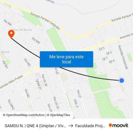 Samdu Norte | Qne 4 (Uniplan / Vivendas) to Faculdade Projeção map