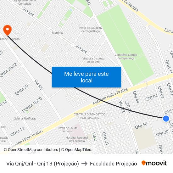 Via Qnj/Qnl - Qnj 13 (Projeção) to Faculdade Projeção map