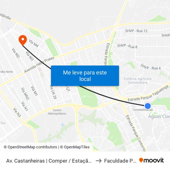 Av. Castanheiras | Comper / Estação Concessionárias to Faculdade Projeção map