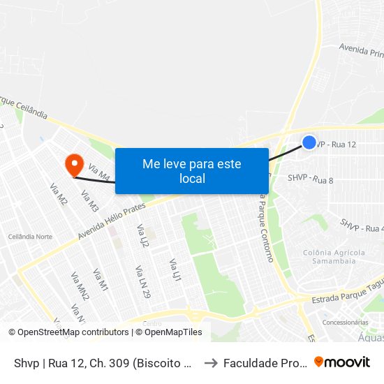 Shvp | Rua 12, Ch. 309 (Biscoito Caseiro Ll) to Faculdade Projeção map