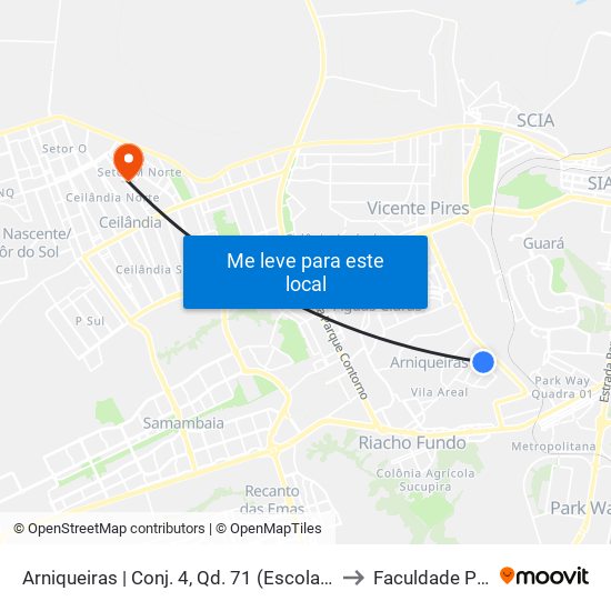 Arniqueiras | Conj. 4, Qd. 71 (Escola Carinha De Anjo) to Faculdade Projeção map