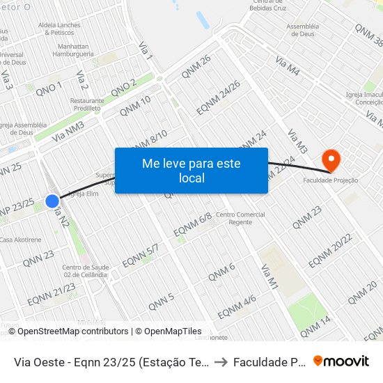 Via Oeste - Eqnn 23/25 (Estação Terminal Ceilândia) to Faculdade Projeção map