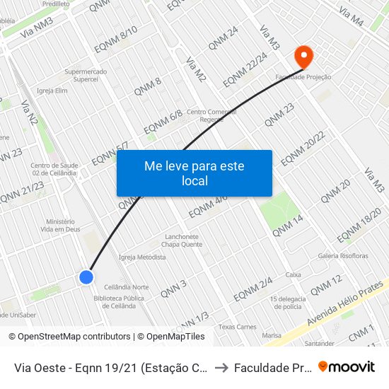 Via Oeste - Eqnn 19/21 (Estação Ceilândia Norte) to Faculdade Projeção map