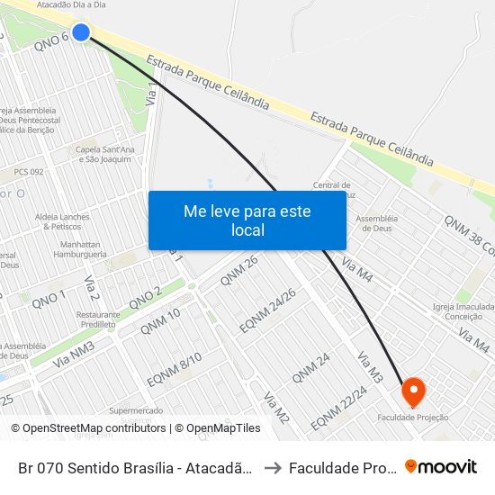 Br 070 Sentido Brasília - Atacadão Dia A Dia to Faculdade Projeção map