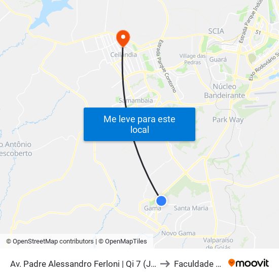 Av. Padre Alessandro Ferloni | Qi 7 (Japão Da Construção) to Faculdade Projeção map