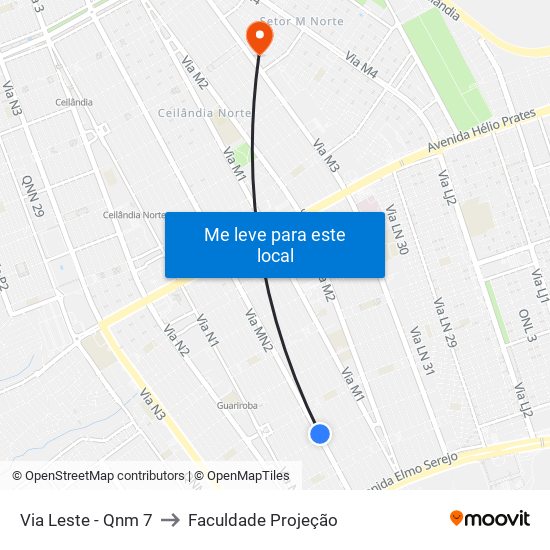 Via Leste - Qnm 7 to Faculdade Projeção map