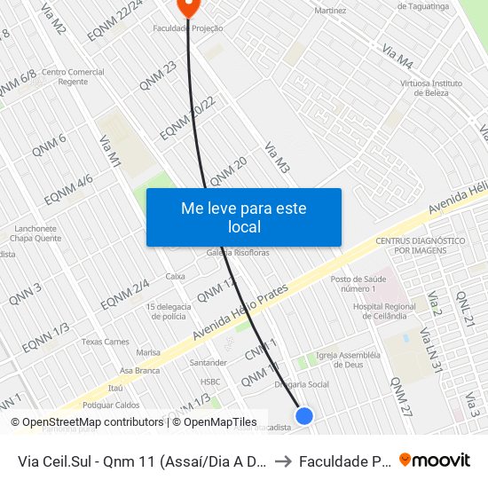 Via Ceil.Sul - Qnm 11 (Assaí/Dia A Dia/Adm. Regional) to Faculdade Projeção map