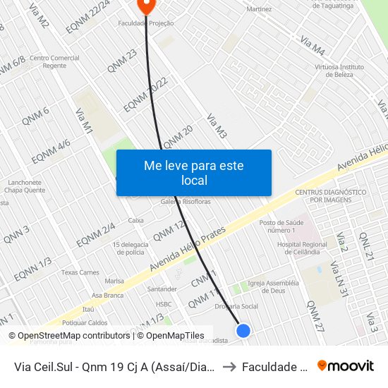 Via Ceil.Sul - Qnm 19 Cj A (Assaí/Dia A Dia/Adm.Regional) to Faculdade Projeção map