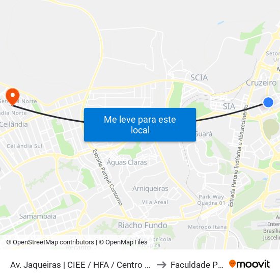 Av. Jaqueiras | CIEE / HFA / Centro Clínico Sudoeste to Faculdade Projeção map