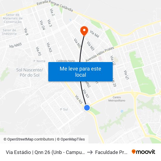 Via Estádio | Qnn 26 (Unb - Campus Ceilândia) to Faculdade Projeção map