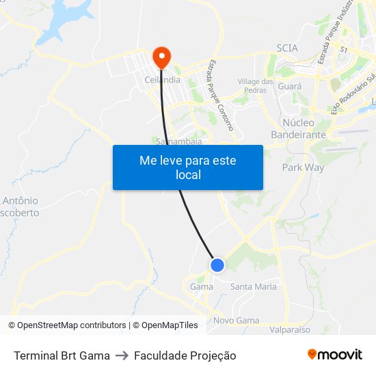 BRT Gama | Linhas Circulares to Faculdade Projeção map