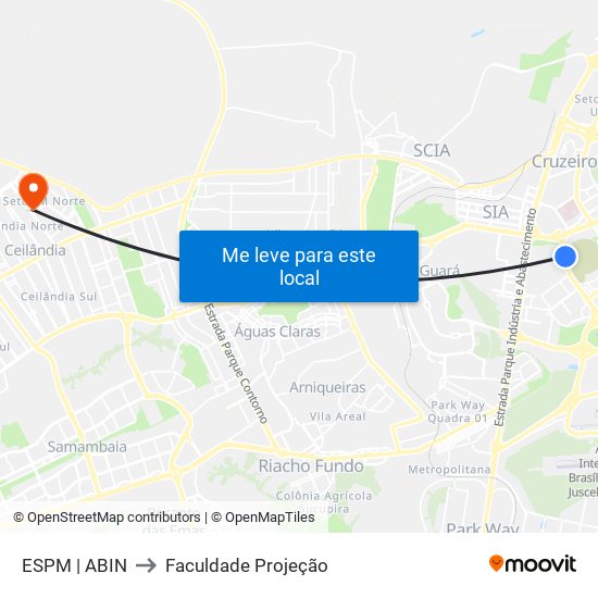 Setor Policial Sul | Abin to Faculdade Projeção map