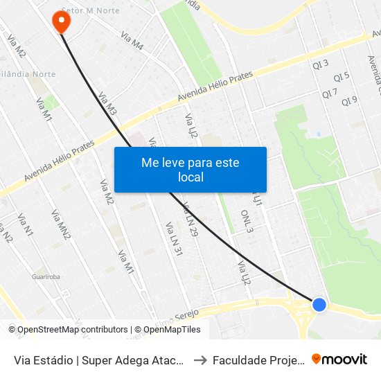 Via Estádio | Qnl 2 (Super Adega) to Faculdade Projeção map