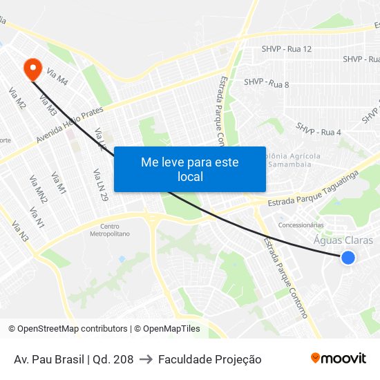 Av. Pau Brasil | Qd. 208 to Faculdade Projeção map