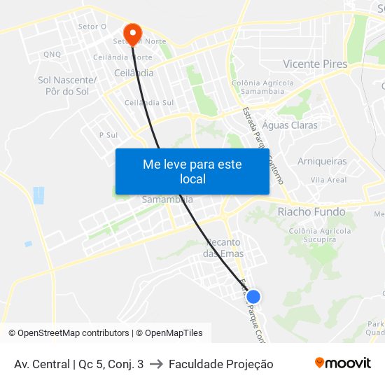 Av. Central | Qc 5, Conj. 3 to Faculdade Projeção map