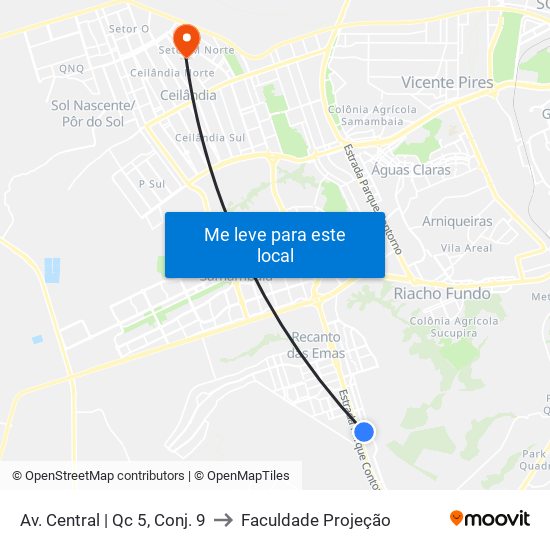 Av. Central | Qc 5, Conj. 9 to Faculdade Projeção map