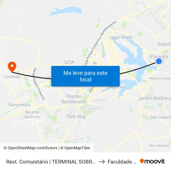 Rest. Comunitário | TERMINAL SOBRADINHO / PLANALTINA to Faculdade Projeção map