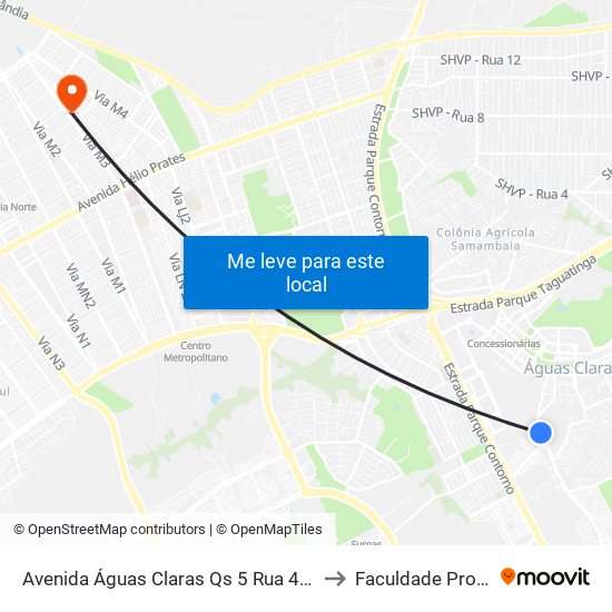 Avenida Águas Claras Qs 5 Rua 400, 2-286 to Faculdade Projeção map