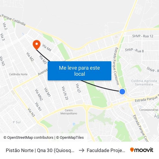 Pistão Norte | Qna 30 (Quiosques) to Faculdade Projeção map